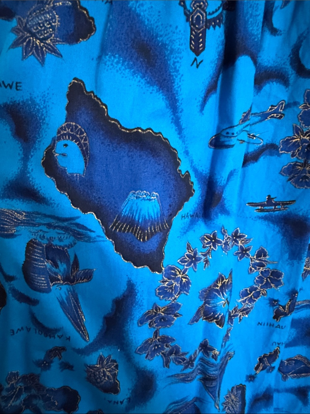 Ui- Maikai Vintage floral & island Royal Blue & Black Patterned Maxi Dress - Picture 4 of 7